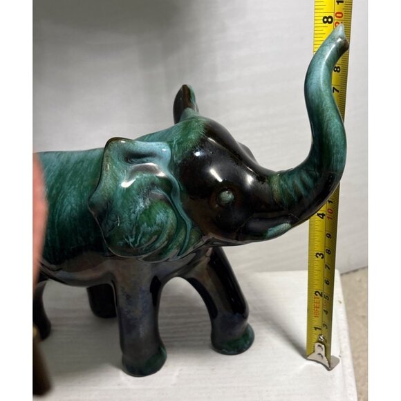 Blue Mountain Pottery Elephant Figure Green & Black Drip Glaze 8" Canada READ - Picture 9 of 10